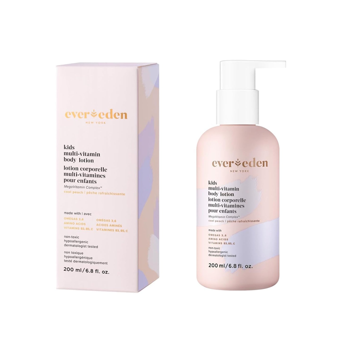 Evereden Kids Multi-Vitamin Body Lotion (6.8 fl.oz. Cool Peach): Gentle & Non-Toxic Moisturizing Kids Lotion | Nourishing & Protective Lotion for Kids